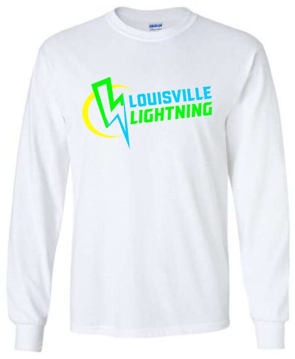 White long-sleeve t-shirt with Louisville Lightning logo.