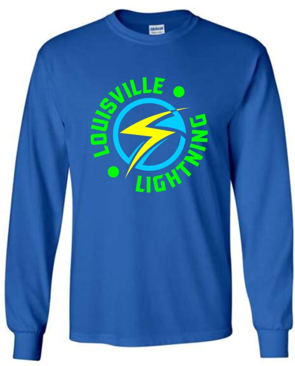 Blue long-sleeve shirt with Louisville Lightning logo.