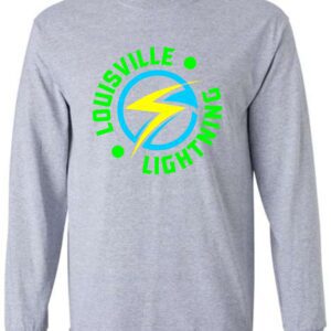 Gray long-sleeve shirt with Louisville Lightning logo.