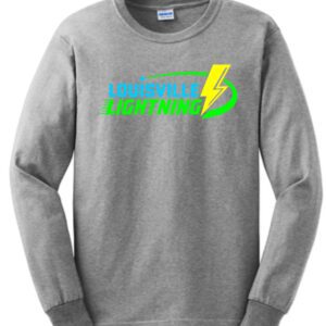 Gray long-sleeve t-shirt with Louisville Lightning logo.