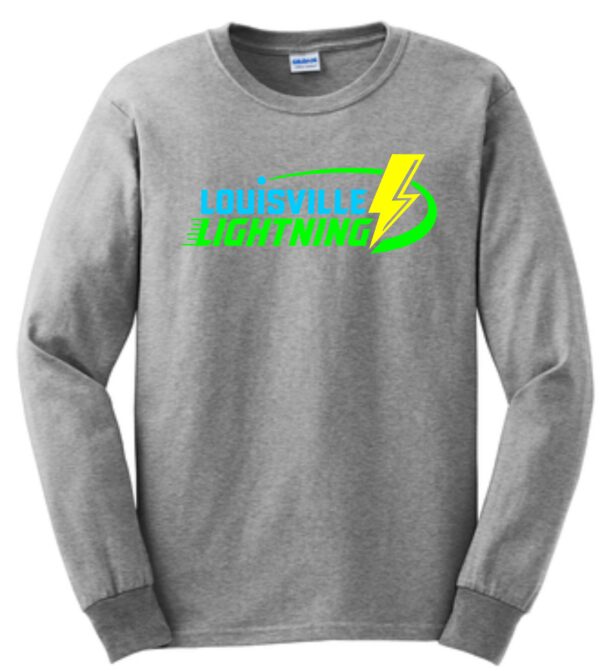 Gray long-sleeve t-shirt with Louisville Lightning logo.