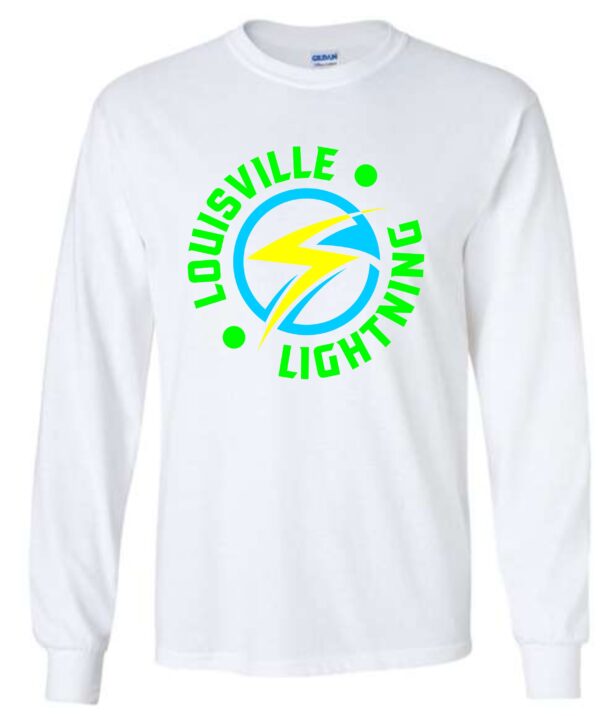 White long-sleeve shirt with Louisville Lightning logo.