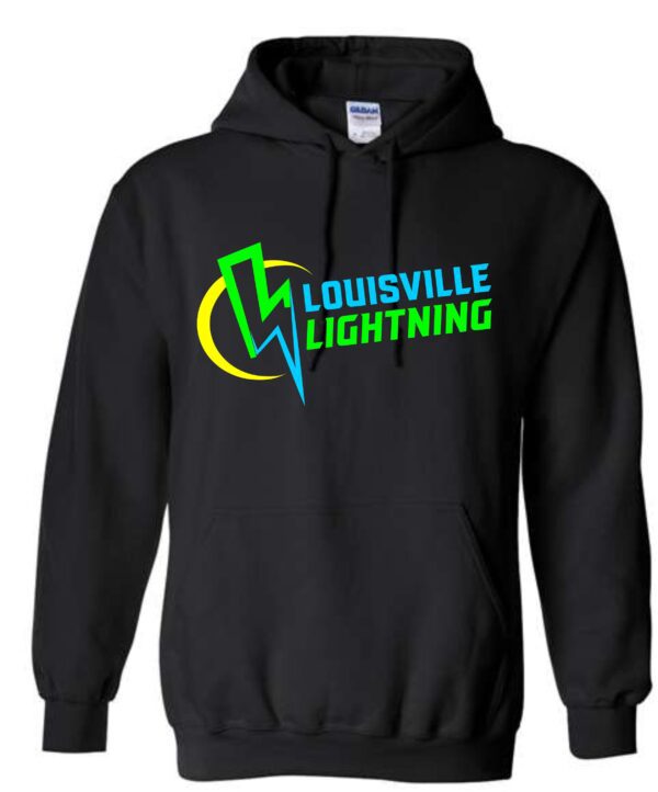 Black hoodie with Louisville Lightning logo.