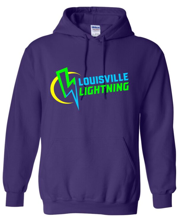 Purple hoodie with Louisville Lightning logo.
