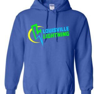 Blue hoodie with Louisville Lightning logo.