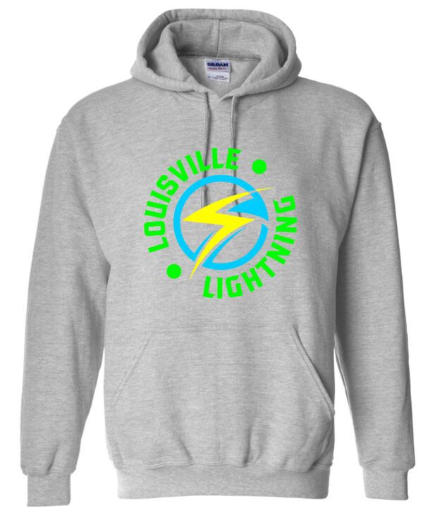 Gray hoodie with Louisville Lightning logo.