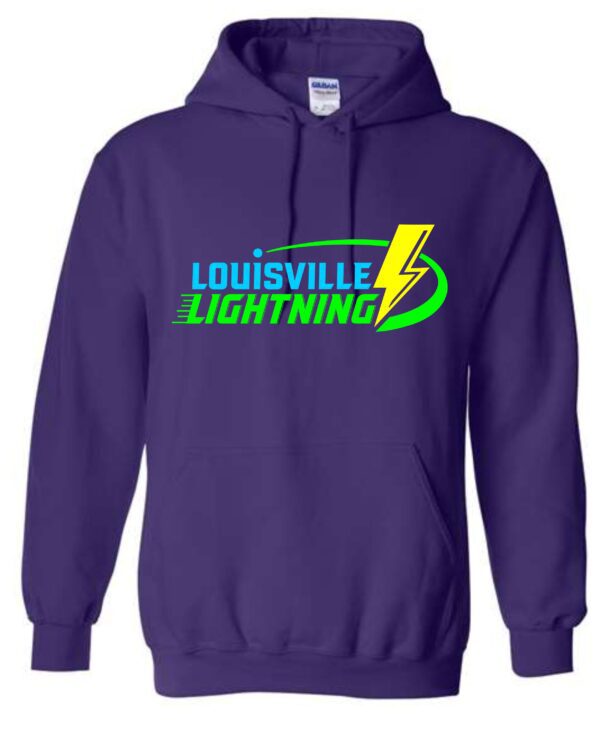 Purple hoodie with Louisville Lightning logo.