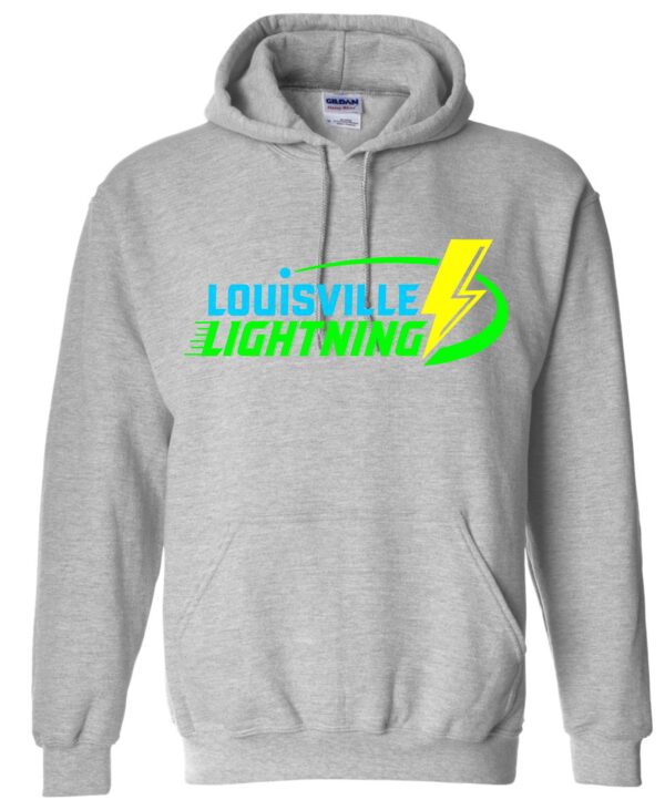 Gray hoodie with Louisville Lightning logo.