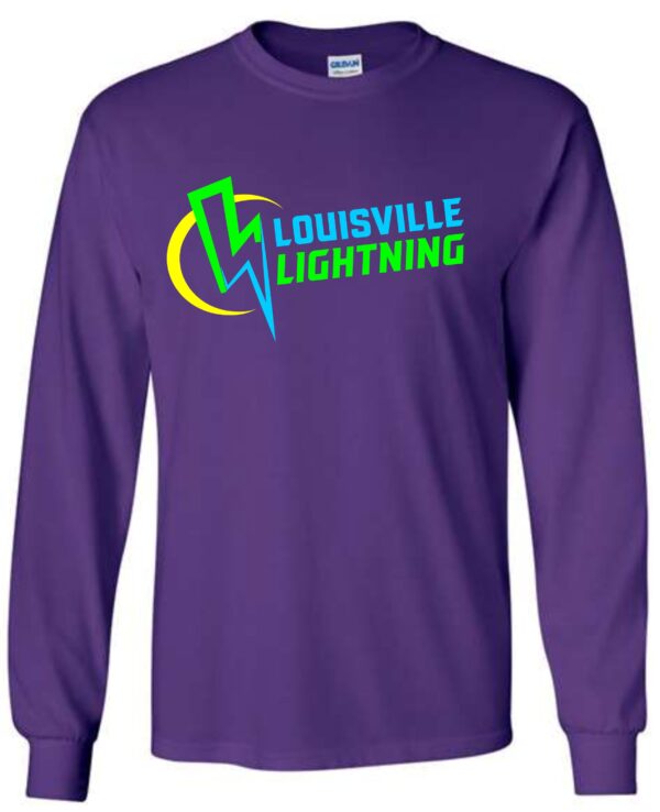 Purple long sleeve shirt with Louisville Lightning logo.