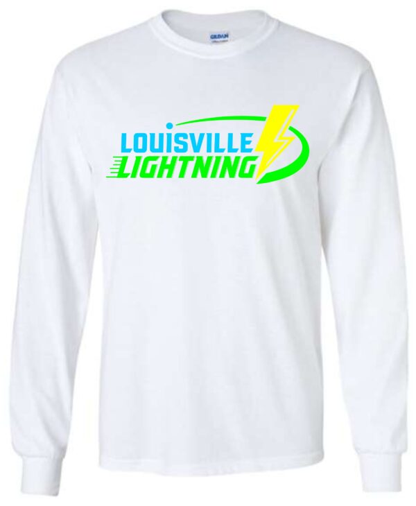 White long sleeve shirt with Louisville Lightning logo.