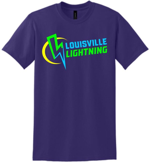 Purple t-shirt with Louisville Lightning logo.