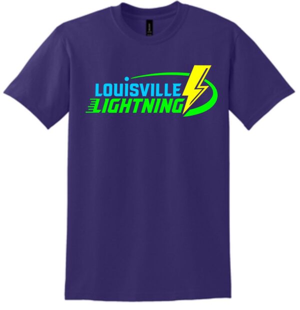 Purple t-shirt with Louisville Lightning logo.