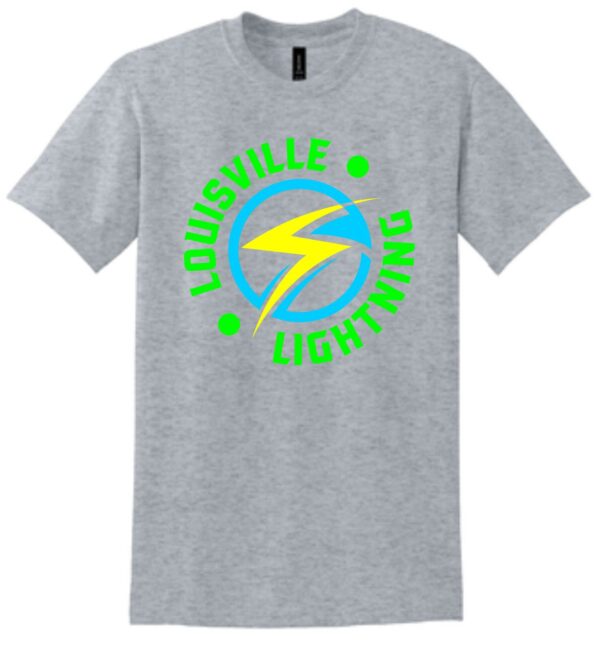 Gray t-shirt with Louisville Lightning logo.