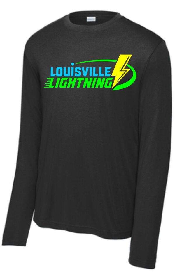 Black long-sleeve shirt with Louisville Lightning logo.