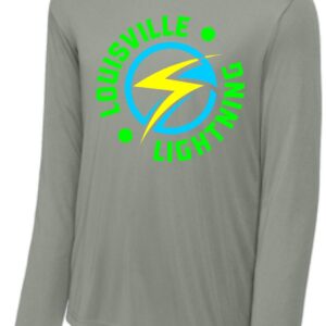 Gray long sleeve shirt with Louisville Lightning logo.