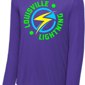 Purple long-sleeve shirt with Louisville Lightning logo.