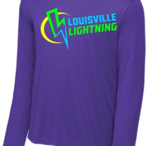 Purple long-sleeve shirt with Louisville Lightning logo.