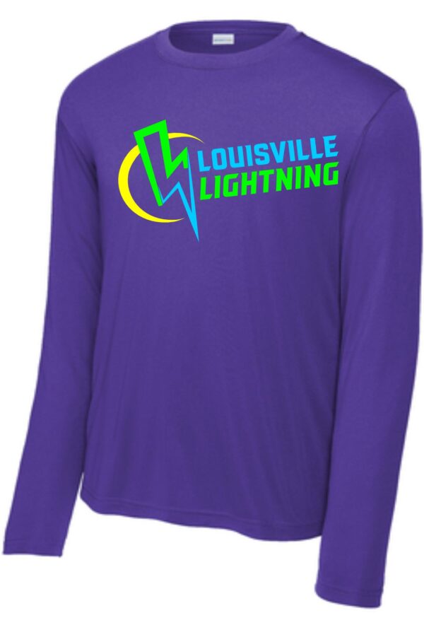 Purple long-sleeve shirt with Louisville Lightning logo.