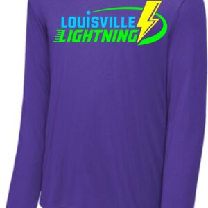 Purple long-sleeve shirt with Louisville Lightning logo.