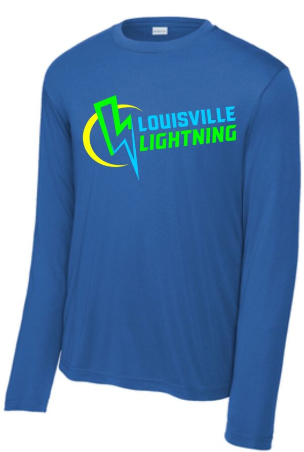 Blue long-sleeve shirt with Louisville Lightning logo.