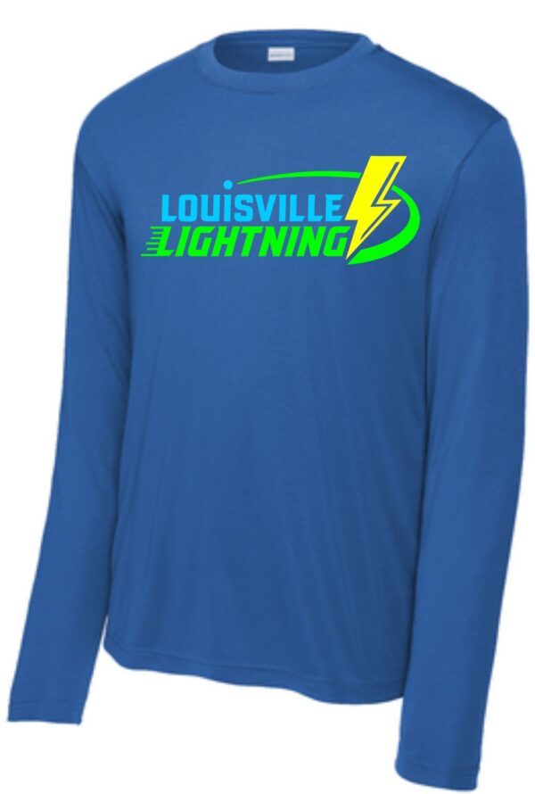 Blue long-sleeve shirt with Louisville Lightning logo.