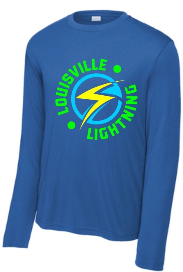 Blue long-sleeve shirt with Louisville Lightning logo.