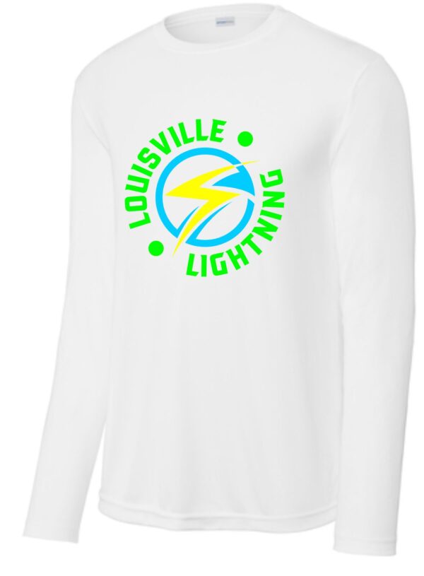 White long-sleeve shirt with Louisville Lightning logo.