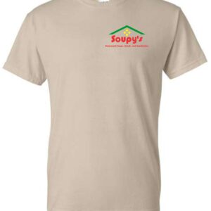 Tan T-shirt with Soupy's logo.