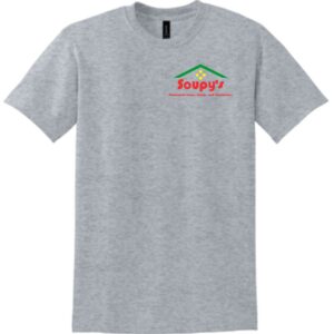 Grey t-shirt with Soupy's logo.