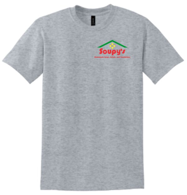 Grey t-shirt with Soupy's logo.