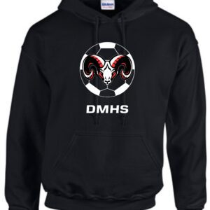 Black hoodie with soccer ball and ram logo.