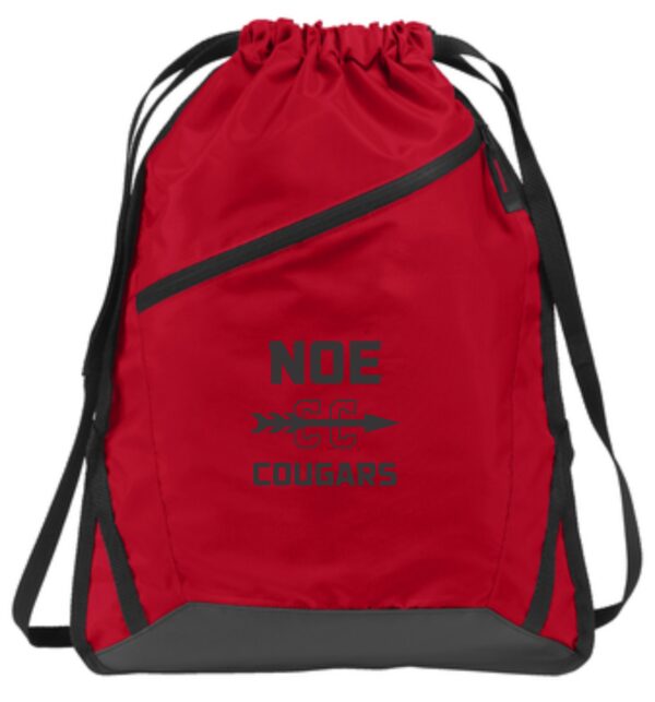 Red drawstring bag with Noe CC Cougars logo.