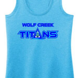 Blue tank top with Wolf Creek Titans logo.