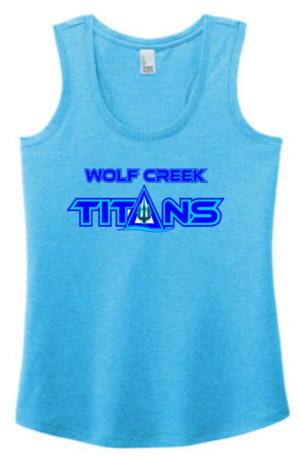 Blue tank top with Wolf Creek Titans logo.