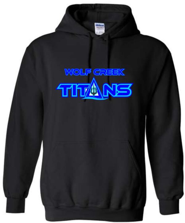 Black hoodie with Wolf Creek Titans logo.