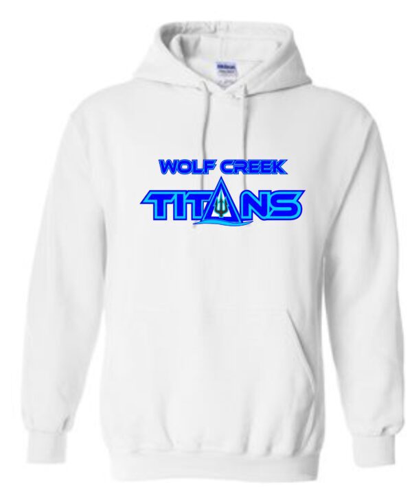 White hoodie with Wolf Creek Titans logo.