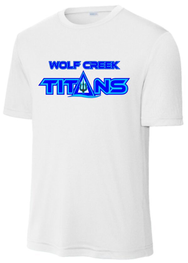 White t-shirt with Wolf Creek Titans logo.