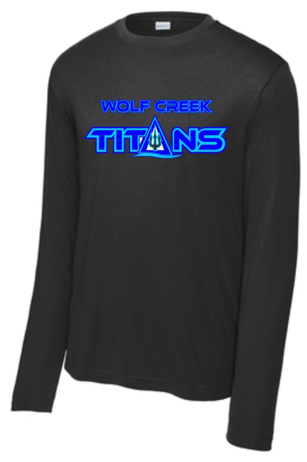 Black long-sleeve shirt with Wolf Creek Titans logo.