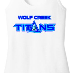 White tank top with Wolf Creek Titans logo.