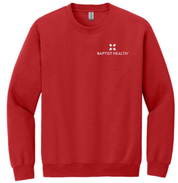 Red G18000 Crewneck Sweatshirt with embroidered logos